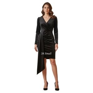 Nissa Romania Black Shimmer Velvet Ruched Dress US 6 UK 10 Made in‎ Italy $580
